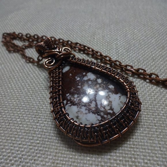 Rustic "WILD HORSE JASPER" Handmade COPPER WIRE-WRAPPED Pendant/Chain #736B - Picture 1 of 3